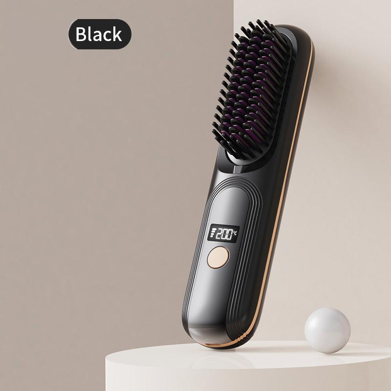 Negative Ion Straightener Brush Temperature Display Wireless Hair Straightener Brush Portable Hair Straightener Wireless