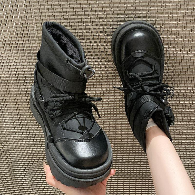 

Интернет-знаменитость белые модные повседневные зимние ботинки женские 2025 зима новые удобные толстая подошва увеличивающие рост на меху утолщенные хлопковые ботинки 40 чёрный