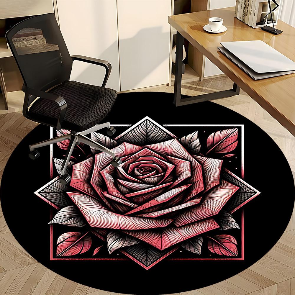 1pc Rose Bloom Office Round Area Rug, Under Office Chairs Bedroom Living Room Home Decor, Room Deco