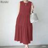 ZANZEA Women Casual Round Neck Loose Sleeveless Dress