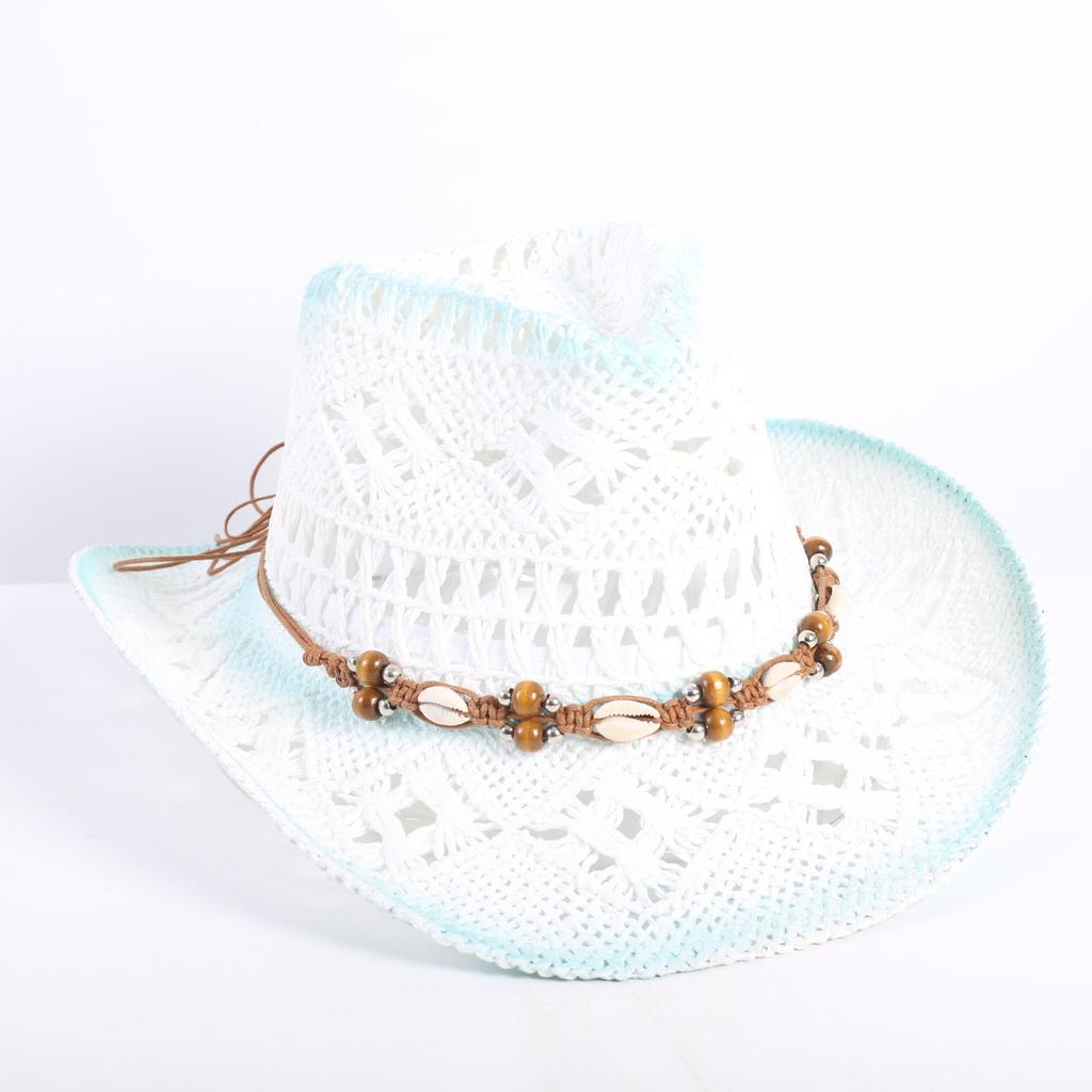 Popular European and American fashion hollow woven hat straw hat men's and women's classic outdoor western denim straw hat