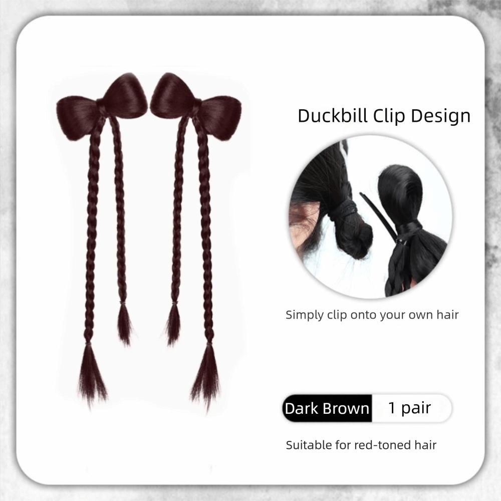 1 Pair Trendy Cute Children'S Wig Braid Bow Knot Sphere Head Hair Clip Double Ponytail Wig Fried Dough Twists Braid Female Use