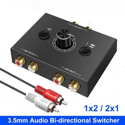 Bidirektionaler Audio-Umschalter 2 x 1 / 1 x 2 RCA Stereo-Audio-Umschalter Splitter Mit Stummschalttaste L / R Stereo-Audio-Umschalter