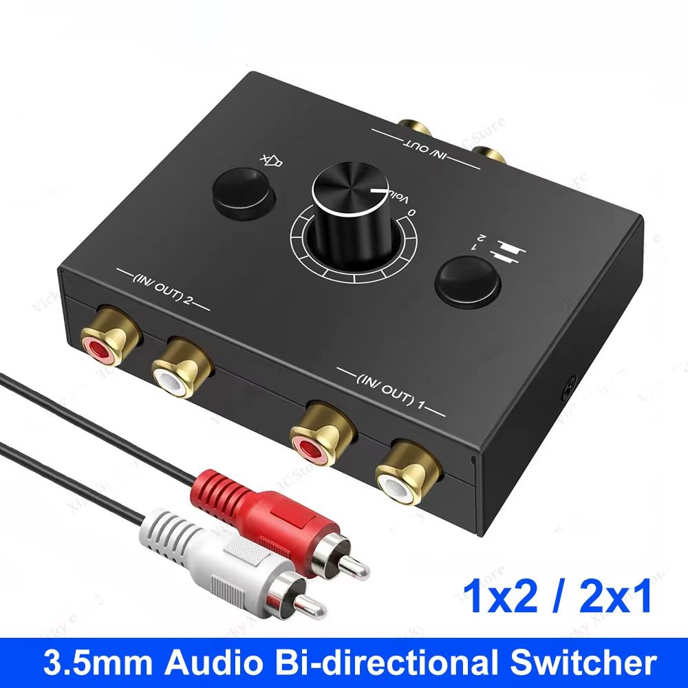 Bidirektionaler Audio-Umschalter 2 x 1 / 1 x 2 RCA Stereo-Audio-Umschalter Splitter Mit Stummschalttaste L / R Stereo-Audio-Umschalter