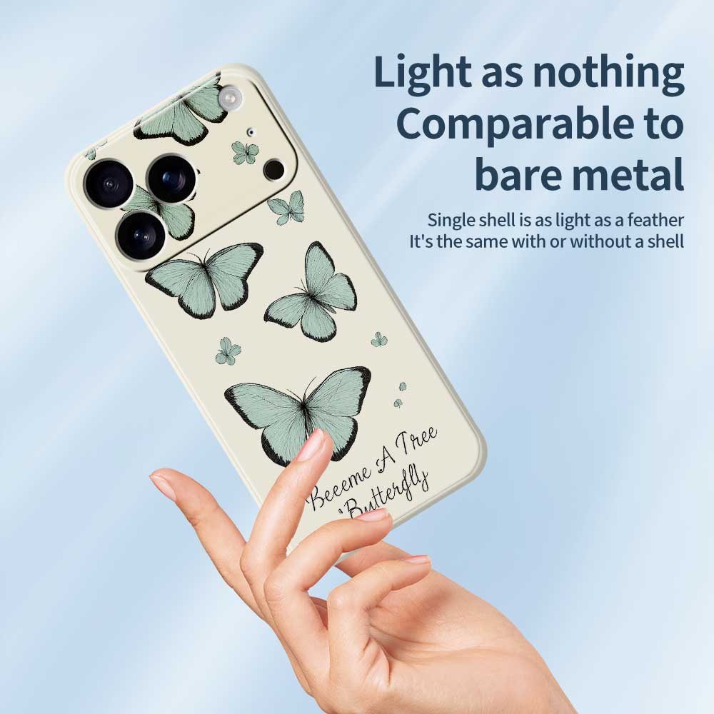 For iPhone 17 Pro Case Green Butterfly Pattern Printing Straight Edge TPU Phone Back Cover
