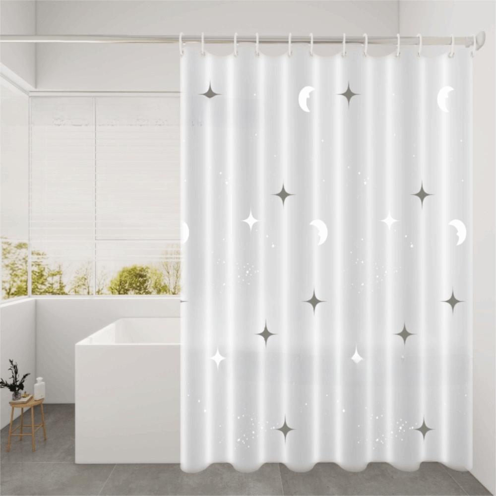 Practical EVA Waterproof Shower Curtain Mold-proof Translucent Bath Curtain with Hooks No Drilling Door Curtain Hotel