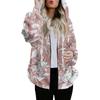Women's Fashionable Casual Zippered Hooded Floral Printed Drawstring Furry Sweatshirt Jacket