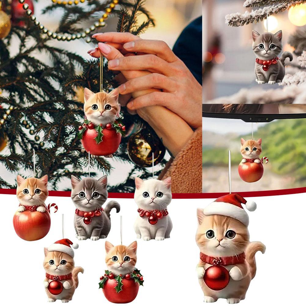 Christmas Tree Hanging Ornaments 2D Acrylic Cat Shaped Pendants Christmas Decorations For Home 2026 Xmas Gifts New Year 2026