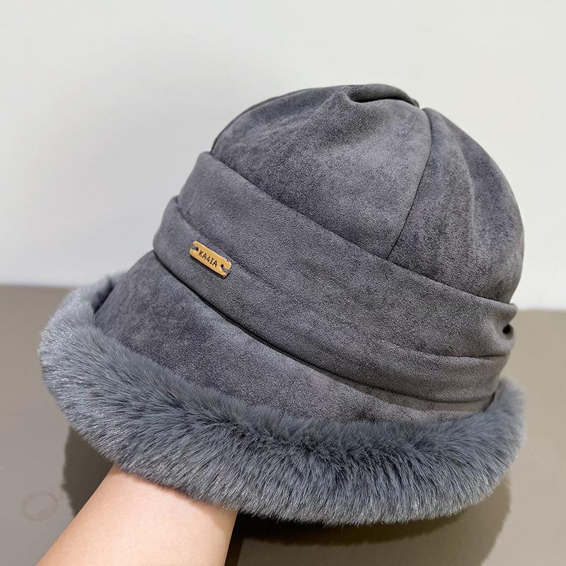 Hat Women's Winter New Plush Bucket Hat Thickened Warm Cotton Hat Lei Feng Hat Winter Plush Faux Fur Trim Winter Bucket Hat