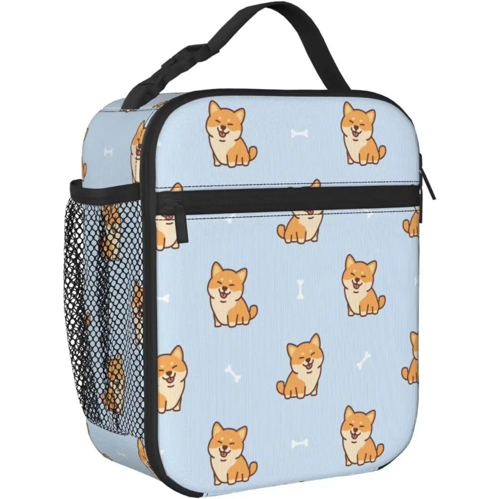 Lunch Box Cute Shiba Inu Dog Cartoon Reusable Lunch Bag with Shoulder Strap for Women Men Girls Boys Meal Tote Bag