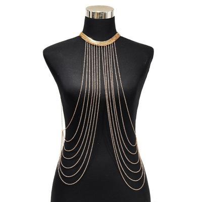 Body Chain Multi-layered Tassel Chest Chain Snake Bone Shape Adjustable Beach Bikini Body Jewelry Nightclub Party Necklace