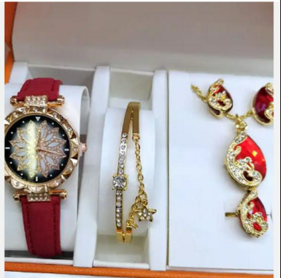 Women's Elegant 5-Piece Gift Set: Quartz Watch, Bangle, Ring, Earrings, Necklace