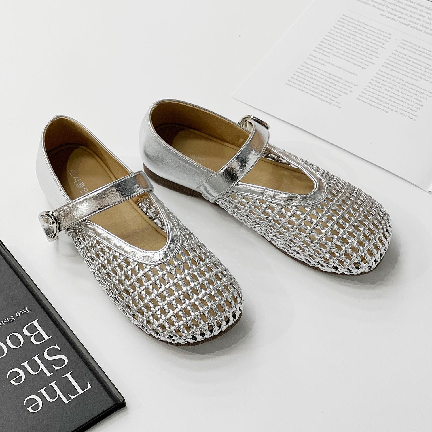 

Туфли Мэри Джейн женские новая мода полые сетчатые туфли плоская подошва одно слово с туфлями рыбака туфли с отверстиями женские 40 серебряный