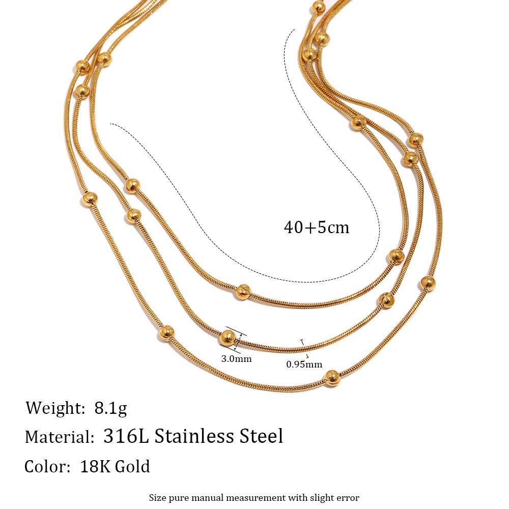 

MamacitaSlay 316L Stainless Steel Multilayer Chain Beaded Necklace 18K Gold Plated Waterproof Jewelry For Women Layered Necklace 45cm золотий