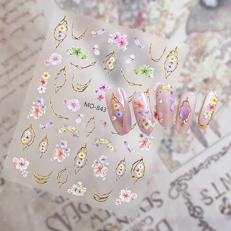1pc Floral Nail Stickers Decals Gold Foil Flower Self-Adhesive Nail Stickers For DIY Manicure Salon Decor