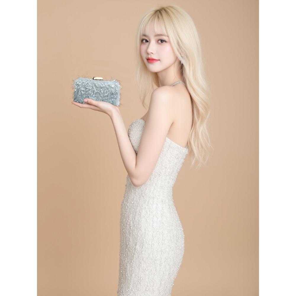 New Fashion Feather Evening Bag for Women,Elegant Shoulder Crossbody Clutch,Mini Phone Bag Makeup Bag