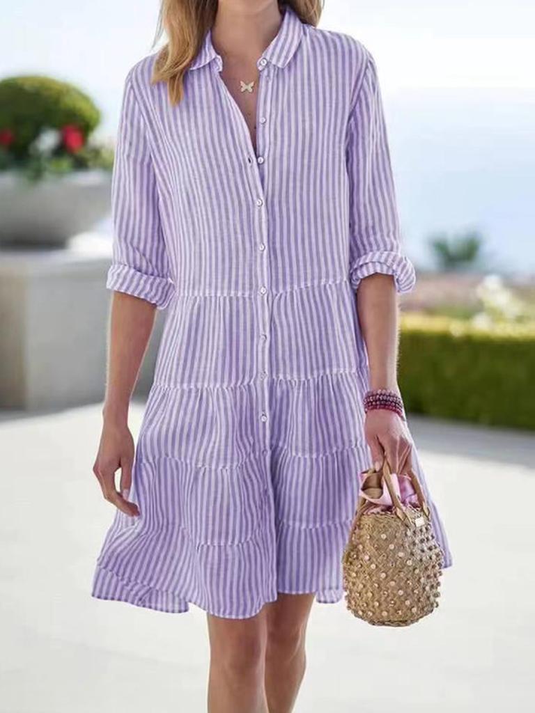 Women's Striped Shirt Dress - Autumn Long Sleeve