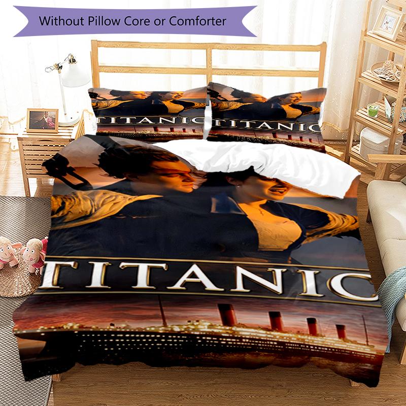 3pcs Titanic1 Design Cover Set - HD Printed Bedding with 1 Cover and 2 Pillowcases - Perfect for Home and Dorm Decor
