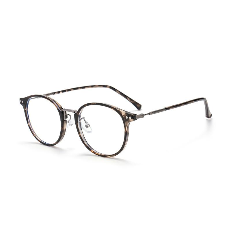 Stylish Design Women Leopard Round Shape Frame Anti Blue Light Prescription Lens Custom Nearsighted Glasses Shade Color Shift 0 to -600