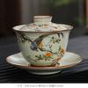 Handgefertigte Keramik Gaiwan Chinesische Teetasse Handbemalte Blumen Sancai Tee-Terrine Reise-Teeschale Porzellan Teegeschirr Set Zubehör