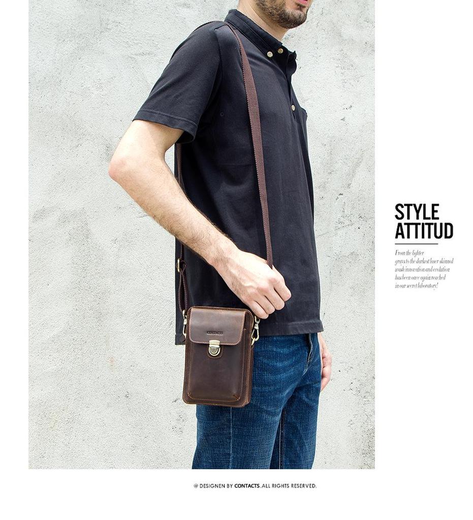 Men's Retro Crazy Horse Leather Crossbody Phone Waist Bag