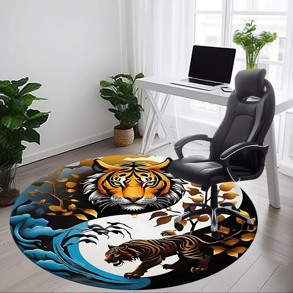 1pc Tiger YinYang Office Round Area Rug, Under Office Chairs Bedroom Living Room Home Decor, Room Deco, Available in Various Sizes