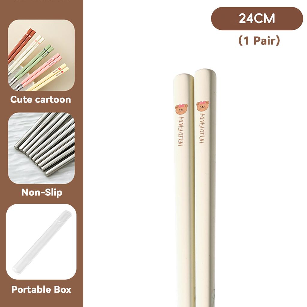  Portable Cute 316 Stainless Steel Non Slip Chinese Chopsticks With Box Reusable Sushi Stick Dishwasher Safe Tableware