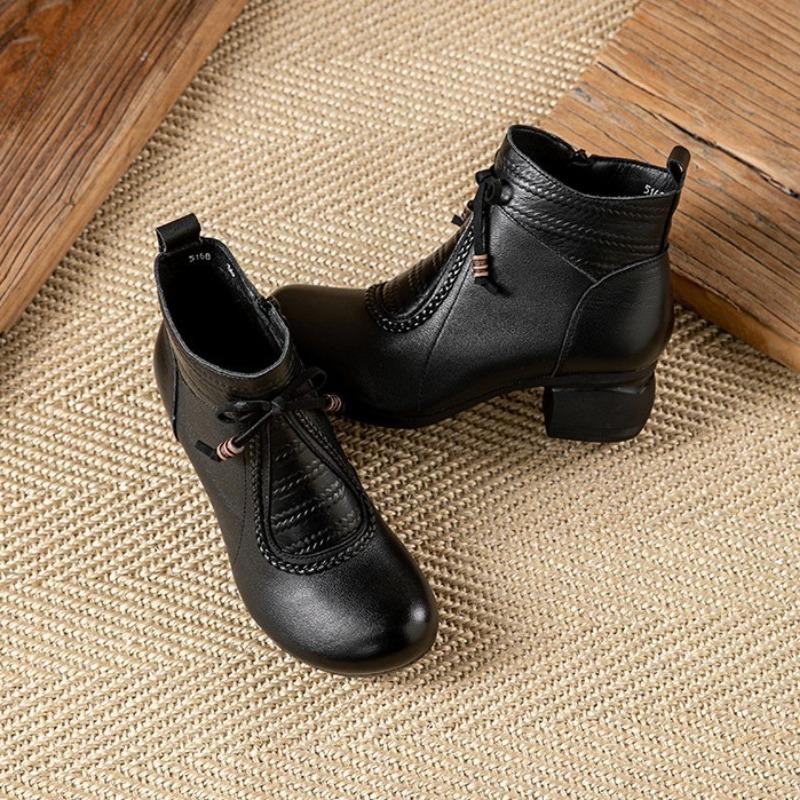 Womens Boots Autumn Winter New Retro Soft Sole Comfortable Small Leather Boot Fashion Versatile Temperament Ankle Boots Women