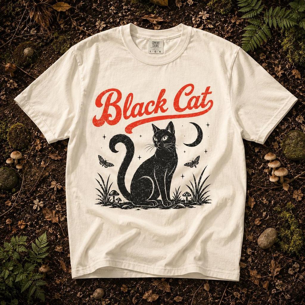 Black Cat Shirt, Vintage Black Cat Comfort Colors Tee, Retro Cat Graphic Shirt, Cat Lover Gift, Cottagecore Washed Tee