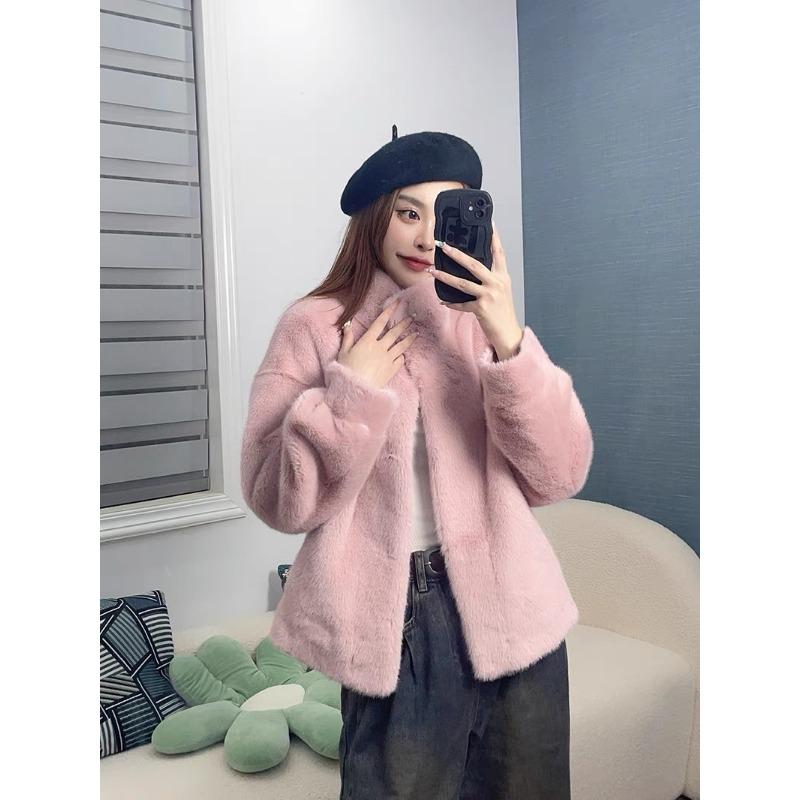 Autumn and winter new imitation velvet fur stand-up collar short top women's cotton fur coat thickened
