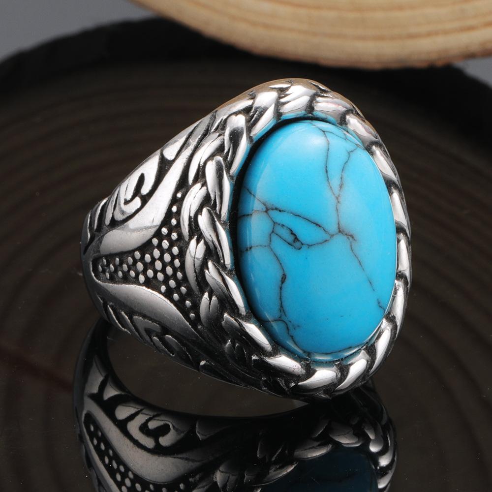 2026 High-end Fashion Woven Striped Gemstone Ring, Trendy Men's Retro Ring