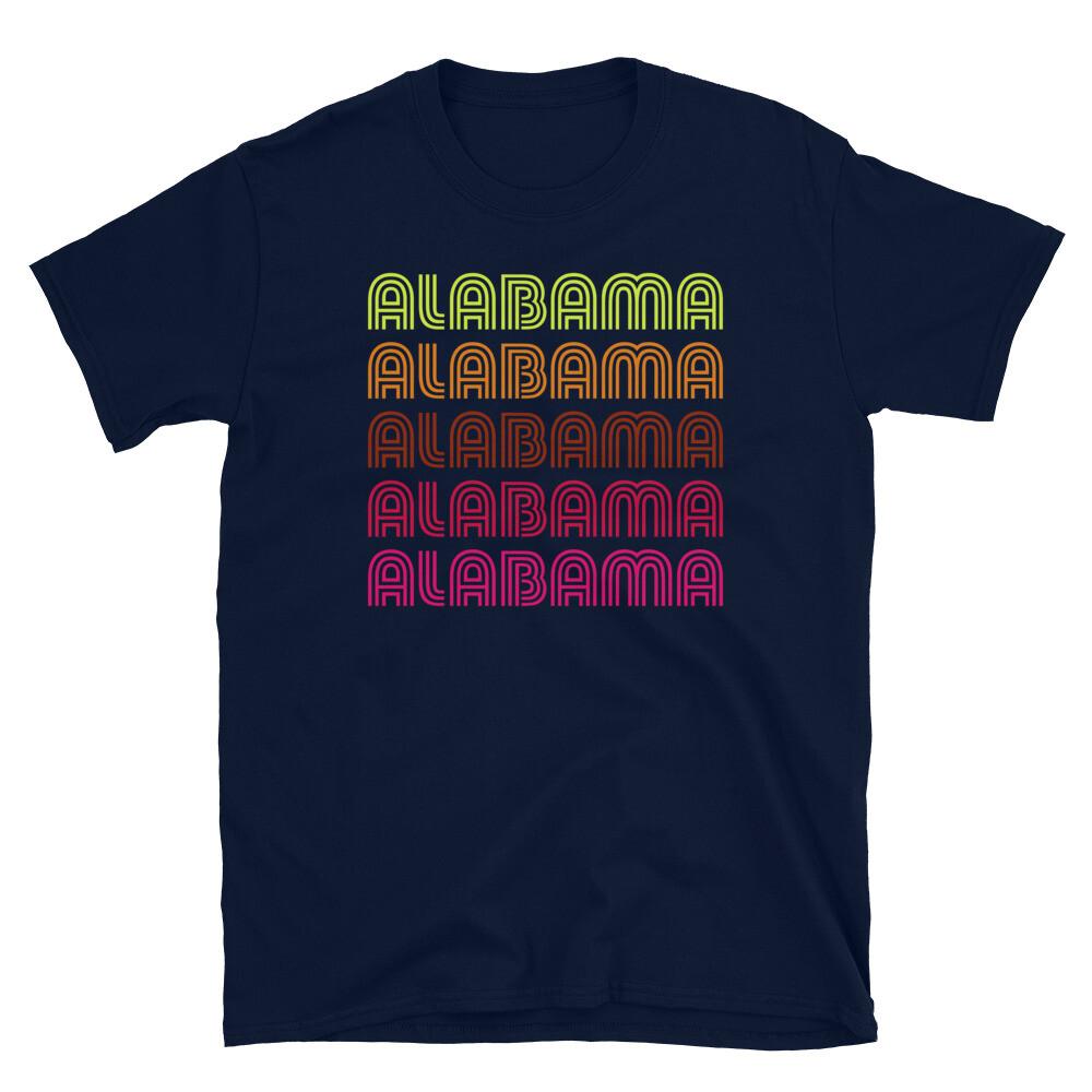 

Retro State of Alabama Inline Font Disco Neon Short-Sleeve Unisex T-Shirt 4XL