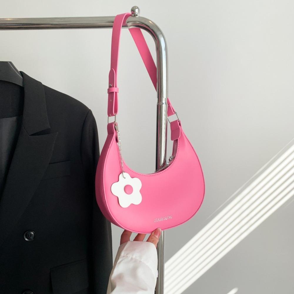 Flower Pendant Flower Shoulder Bag Large Capacity Women Underarm Bag Half-moon Bag  Ladies/Girls