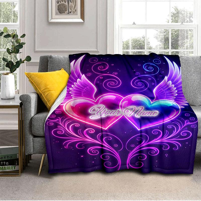 1PC Custom Name Hearts Art Flannel Blankets Patterns Throw Blanket All-Season Soft Gift for Couch, Bed, Camping Gifts