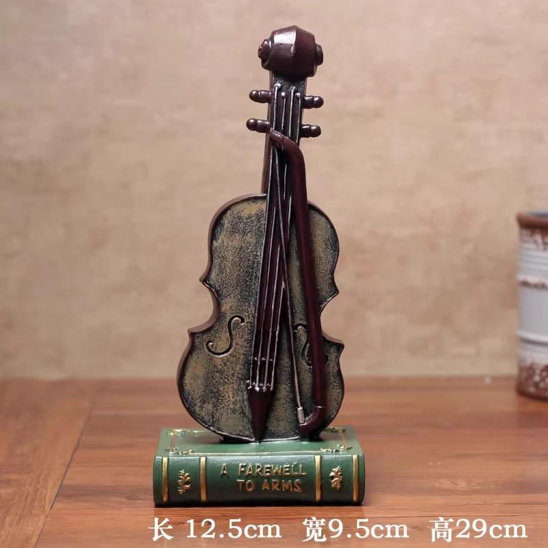 European-Style Table Clock with Violin-Shaped Ornament,Decorative Art Piece for Living Room,Office Desk,and Wine Cabinet