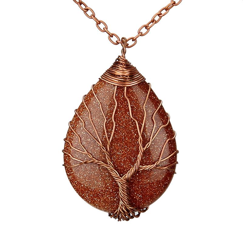 Direct Sales Copper Wire Winding Tree Of Life Water Drop Natural Gemstone Necklace Necklace N517 Pendant