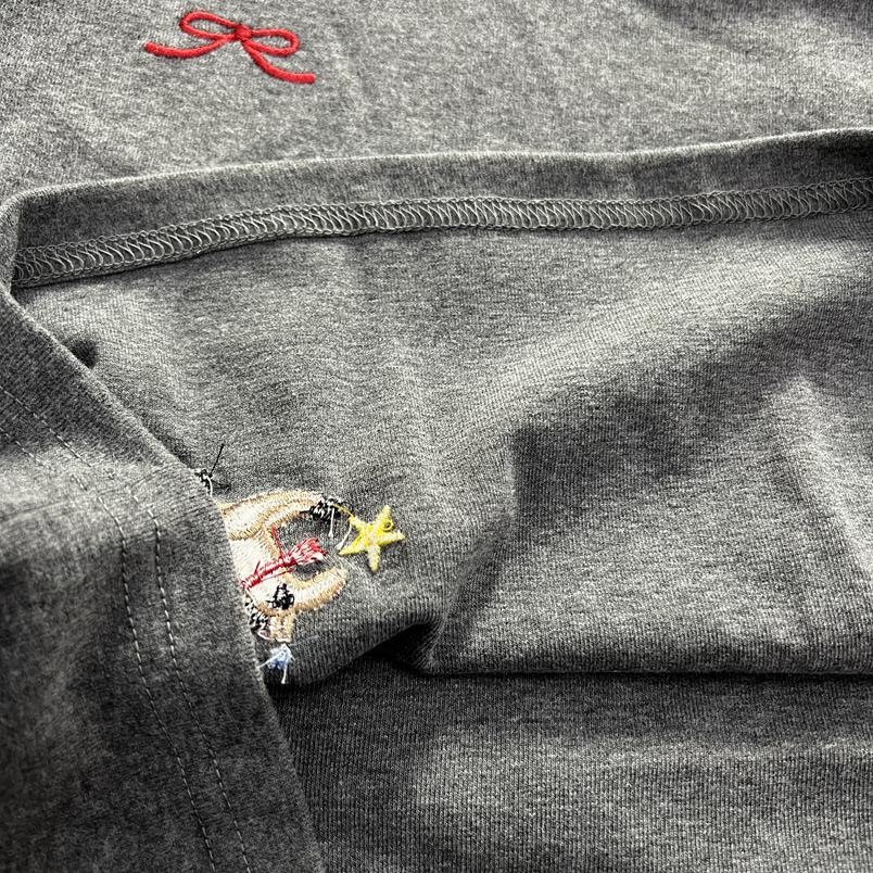 Brushed Red Pony Embroidery Women's Short Sleeve Round Neck Casual Spring T-shirt