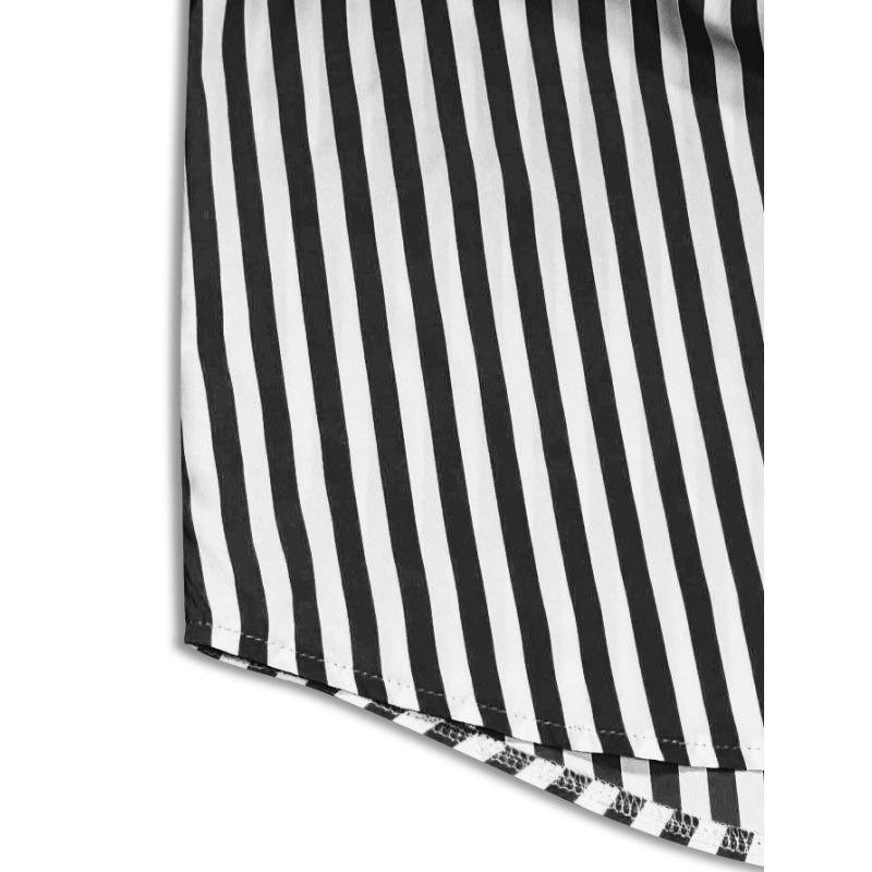 Women Color Block Stripe Splicing Loose Long Sleeve Collared Shirt