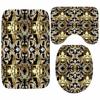 Luxury Black Gold Greek Key Meander Border Bath Rug Set Modern Geometric Ornate Bathroom Door Mat for Toilet Floor Carpet Decor