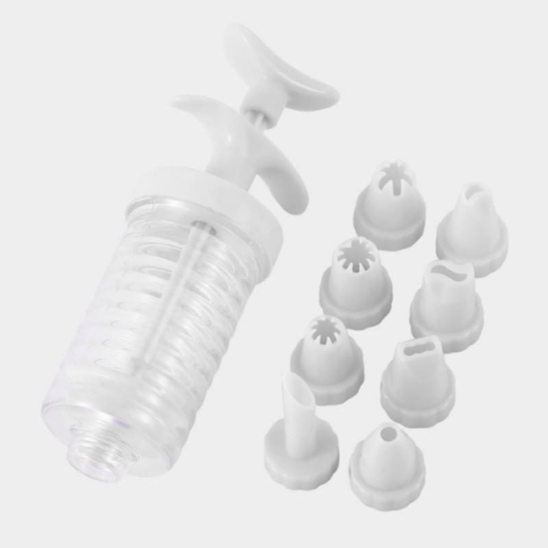 

8 шт. трубчатых насадок со шприцем-инжектором, пластиковая насадка для выпечки крема, дозатор для глазури, кондитерских кремов, трубочек для выпечки, инструментов для печенья белый