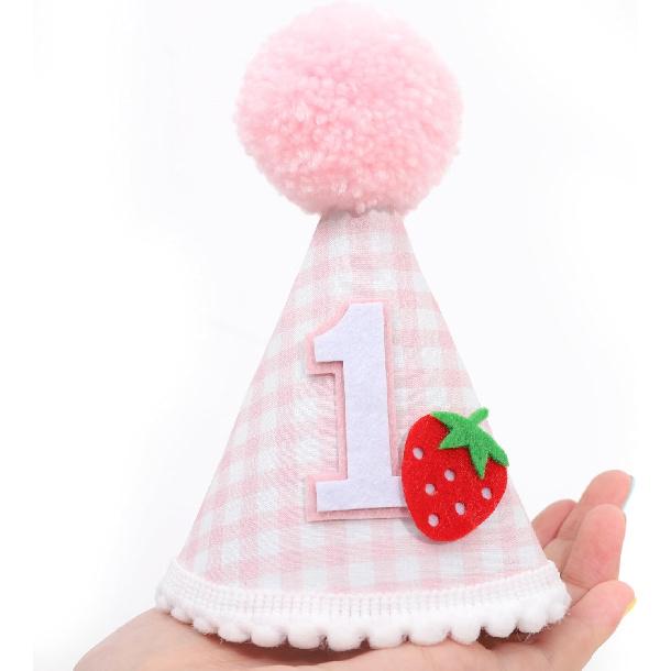 Strawberry 1st Birthday Hat - Girl Sweet One Birthday Decorations, Girls Pink First Birthday Crown, Strawberry Theme Cake Smash Props, Berry Sweet