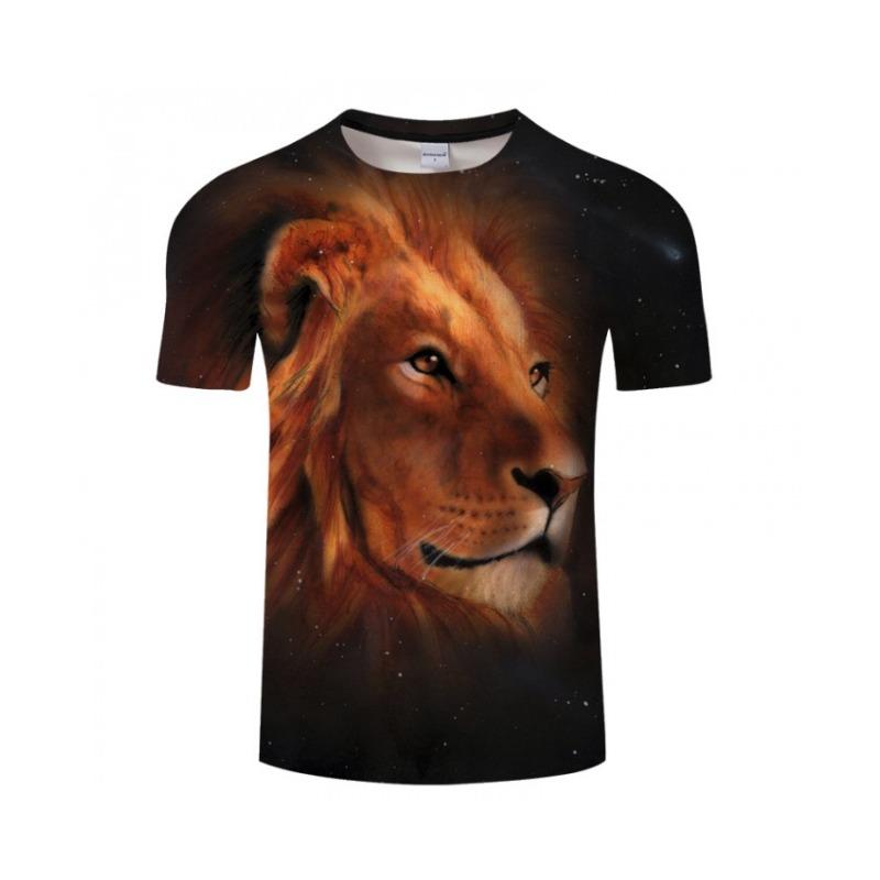 T-shirt Homme Imprimé Lion Lumineux 3D Décontracté Manches Courtes Col Rond Tissu Polyester Respirant Style Été