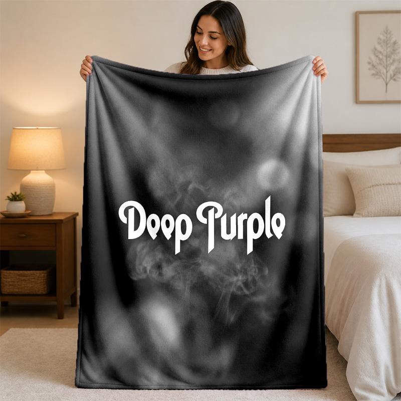 Deep Purple Print Flannel Blanket Cozy Lightweight Plush Throw Blanket For Bed Sofa Household Use