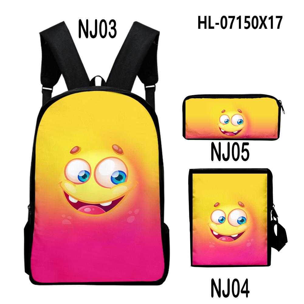 Novelty Classic Monster Face 3D Print 3pcs/Set pupil School Bags Laptop Daypack Backpack Inclined shoulder bag Pencil Case