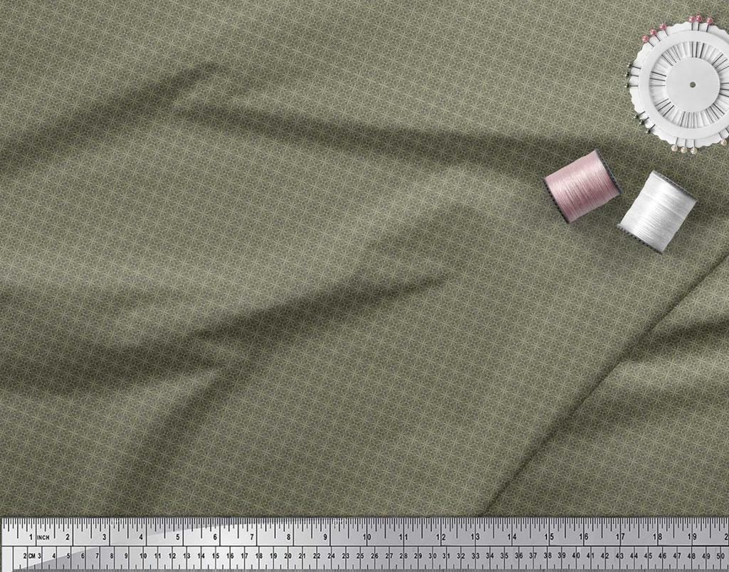 Soimoi Green Japan Crepe Satin Fabric Flower Geometric Print Fabric by the Metre 42 Inch