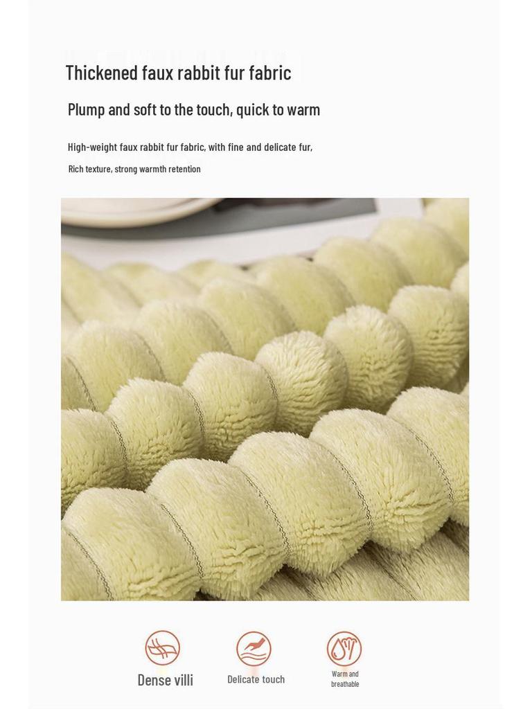 Thickened Plush Blanket - Wide Stripe, Grid Cut, Imitation Rabbit Fur, Small Flannel Blanket, Machine Washable