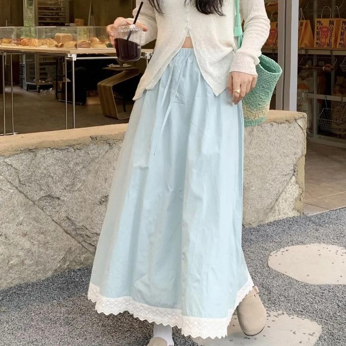Women s White Sweet Lace Midi Skirt - Summer Style, Elastic Waist XL