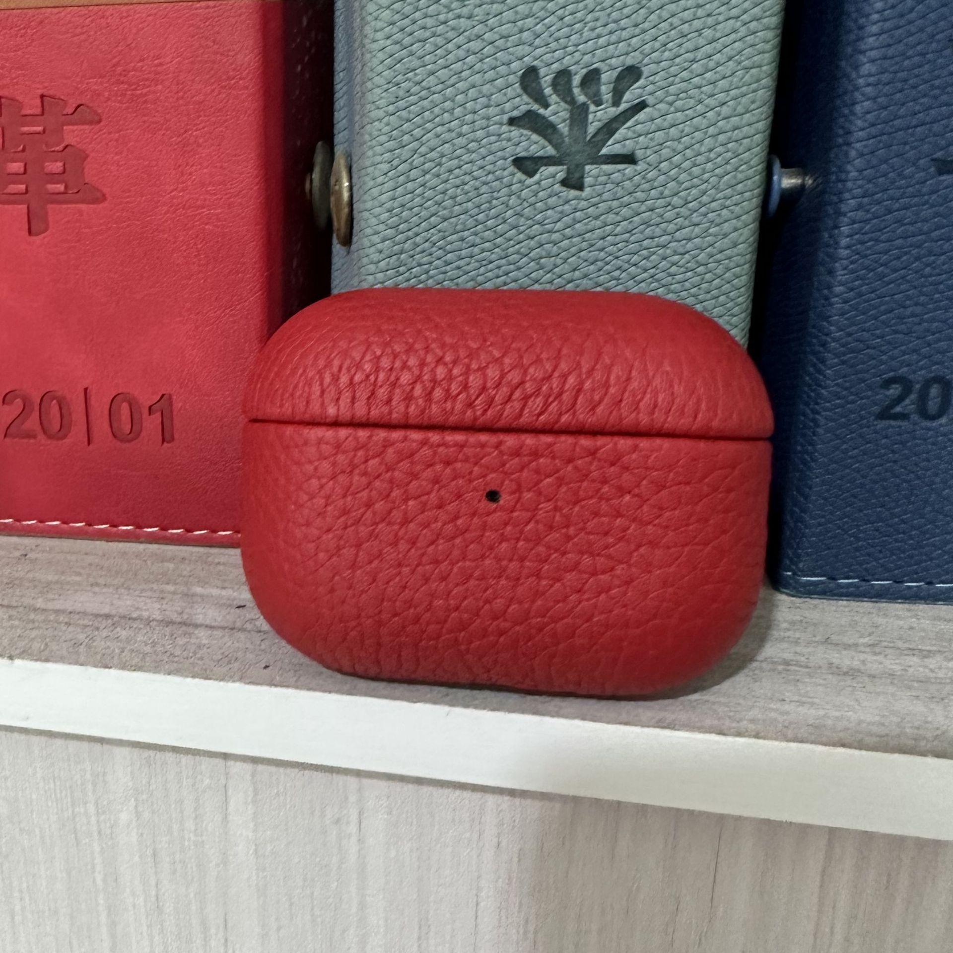 

Imported First Layer Cowhide Earphone Case for AirPods Pro 3 & Airpods 1 2 3 4 Pro All-inclusive Lychee Pattern Leather Cover For AirPods1 2 червоний