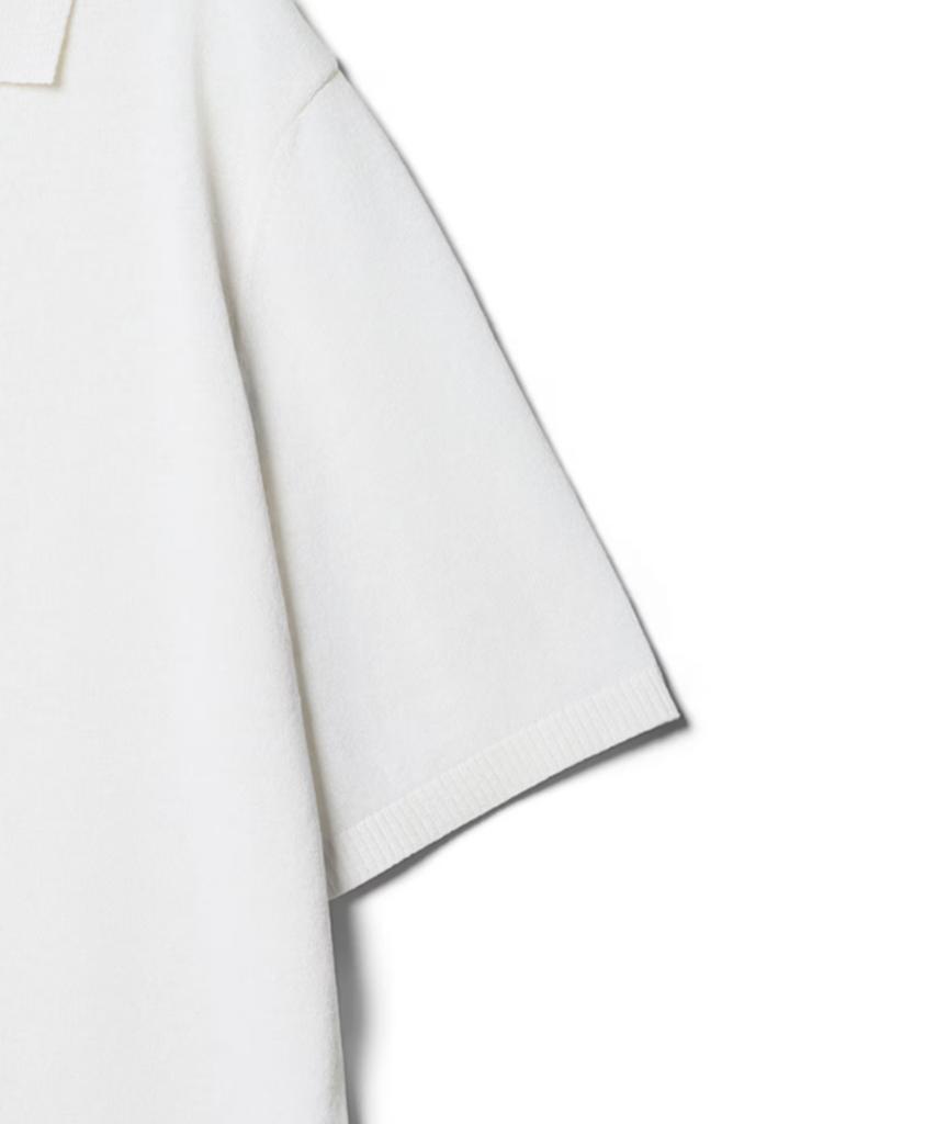 Hejiseu [His] Ivory Cool Linen Short Sleeve Collared Knit