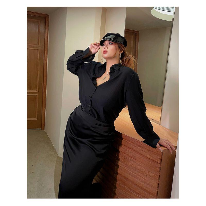 

Brother Nan Chubby Black Mid-Length Skirt for Women 2024 Early Autumn New Plus size High Waist Slimming Chubby Girl Hip Skirt Black Shirt 4XL